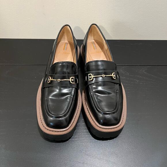 Sam Edelman Glossy Black Loafers with Gold Accent - Picture 7 of 13